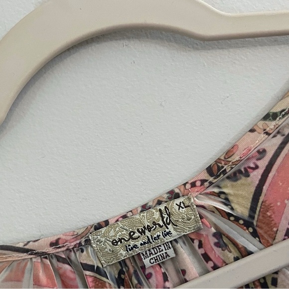 ONE WORLD Bohemian Pink and Beige Patterned Dress Boho Vacation Summer Casual - Picture 5 of 8